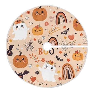Imagem de JUZIHAI Halloween Boo saia de árvore de abóbora tapete de árvore de Natal ornamentos de decoração de férias para ambientes internos e externos em casa, 91 cm