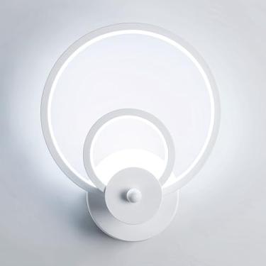 Imagem de Luminária de parede circular moderna branca, ideal para cabeceira, sala de estar e varanda. Luz branca com temperatura de cor de 6000K. Perfeita para varanda, quarto, sala de estar e escritó