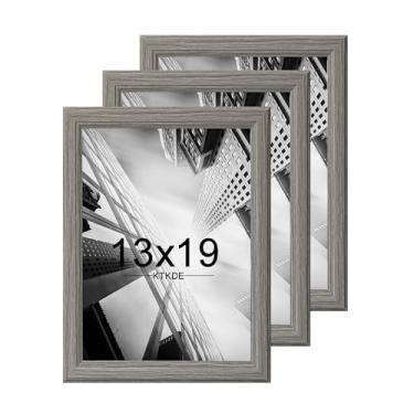 Imagem de KTKDE Conjunto de 3 porta-retratos de 33 x 48 cm, vidro cinza resistente a estilhaçamento, pendurar na parede vertical e horizontal para exibição de parede, moldura de galeria de estúdio para fotos