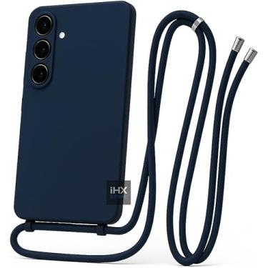 Imagem de Capa Case Capinha Para Samsung Galaxy A26 5G Silicone Com Cordão Alça De Pescoço Ajustável Veludo Premium (AZUL MARINHO)