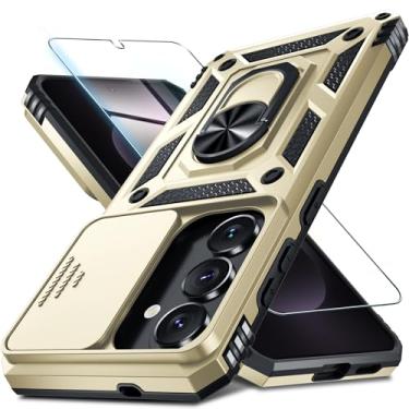 Imagem de Janmitta Compatível com Samsung Galaxy S26 Capa de lente de câmera deslizante embutida + protetor de tela + suporte de anel de dedo, capa de telefone de corpo inteiro resistente à prova de choque