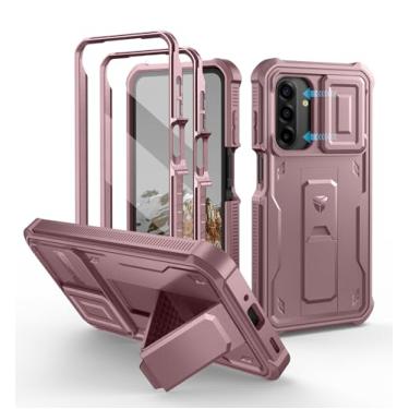 Imagem de Dexnor Capa para Samsung Galaxy A17-5G, [2 molduras frontais] [capa magnética deslizante e suporte] Capa resistente à prova de choque para Samsung A17-5G com protetor de tela, rosa peônia de 6,7