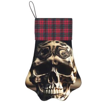 Imagem de Caveira Rock Roll Esqueleto Impressão Osso Meias de Natal Animais de Estimação Decoração de Natal Cães Gatos Árvore Decoração Doce Presente Conveniente