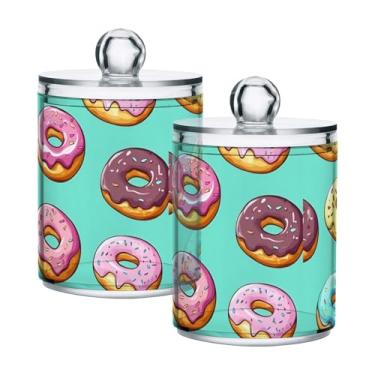 Imagem de Qilmy Qtip Suporte de 400 ml, pote de armazenamento de boticário de plástico transparente Donuts com tampa, dispensador de recipiente de banheiro para bola de algodão, cotonete, fio dental, pacote com