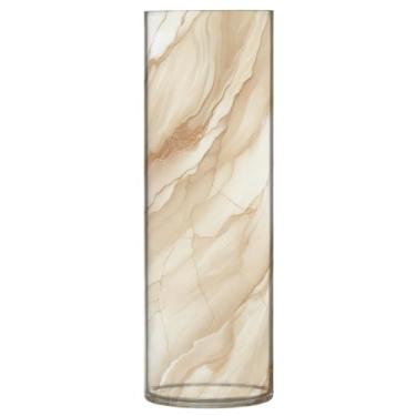 Imagem de JUZIHAI Vaso de textura de mármore para flores 9,9 cm x 30 cm Cilindro de plástico moderno vaso de flores para decoração de casa de centro de mesa de casamento