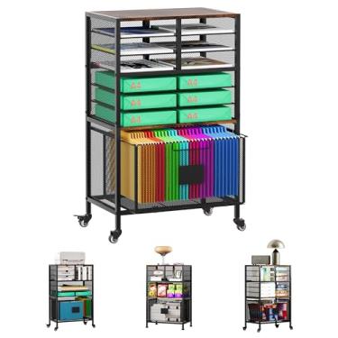 Imagem de EasyPAG Carrinho de rodinhas com gaveta de armazenamento, armário de enchimento sob a mesa com classificador de correio, suporte de arquivos suspenso para pastas tamanho carta, carrinho de artesanato