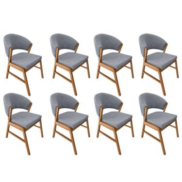Imagem de Kit 8 Cadeiras De Jantar Madeira Maciça Débora Linho Premium Cerejeira Cinza Linho