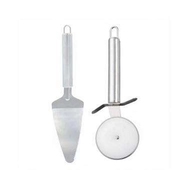 Imagem de Kit Espatula E Cortador Para Pizza, Torta E Bolo Conjunto Premium Aço Inox