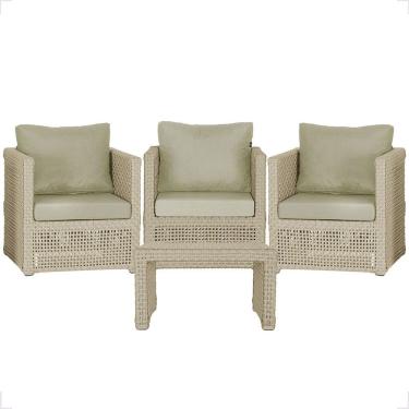 Imagem de Mesa E 3 Poltronas Madri Corda Náutica Estofado 7 Trama Rami