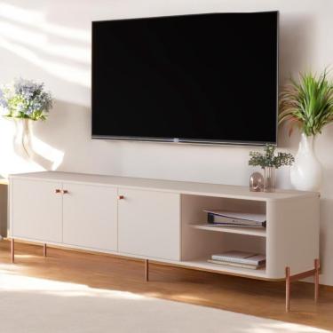Imagem de Rack Para Sala Tv Até 70 Polegadas Moderno 3 Portas - Off White Bronze
