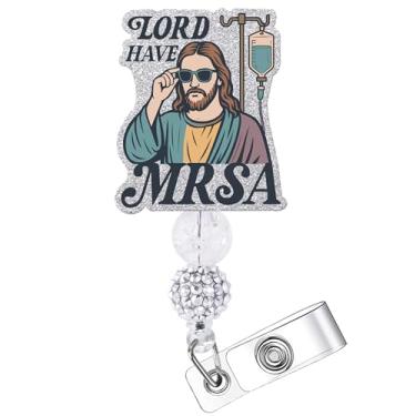 Imagem de Carretel de crachá de enfermeira engraçado, Lord Have MRSA, suporte retrátil para identidade, acessórios de trabalho com clipe de crachá médico, presentes para enfermeiros, estudantes de enfermagem