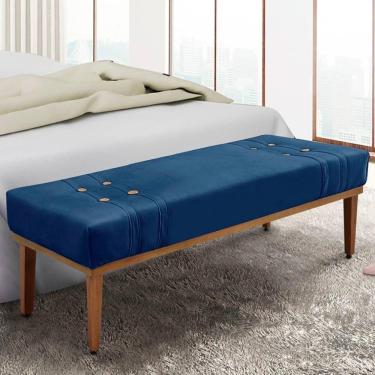 Imagem de Recamier 1,95m Com Base De Madeira Maciça Em Tecido Suede Gênova - Lucadi Azul