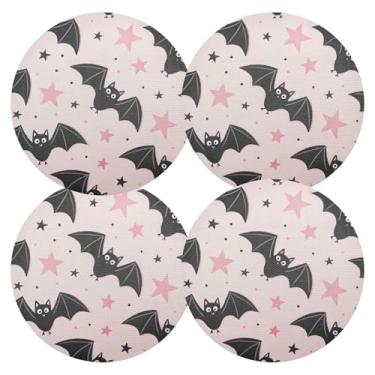 Imagem de Conjunto de 4 tapetes de jantar rosa Bats Stars, 38 cm, lavável, jogo americano de cozinha de PVC, para mesa de jantar, mesa de cozinha