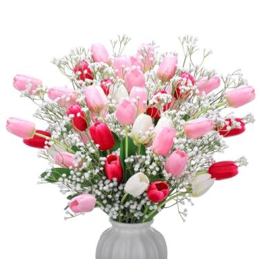 Imagem de Hotop Conjunto de 30 peças de flores artificiais para dia dos namorados, buquê de flores artificiais para o hálito do bebê, toque real para decoração de casa, casamento, presente de festa de Natal