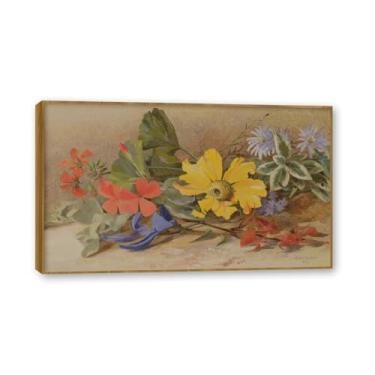 Imagem de NHLDZYH Moldura de madeira de teca. Flores clássicas natureza morta pintura em tela retro buquê de flores pinturas estilo country decoração de parede para cozinha e sala de estar. A50. 30 x 51 cm