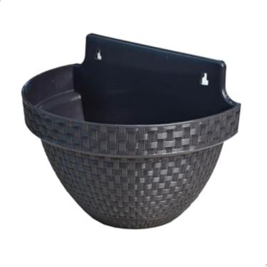 Imagem de Vaso decorativo para parede meia lua, rattan, 3 litros, preto, charmoso.