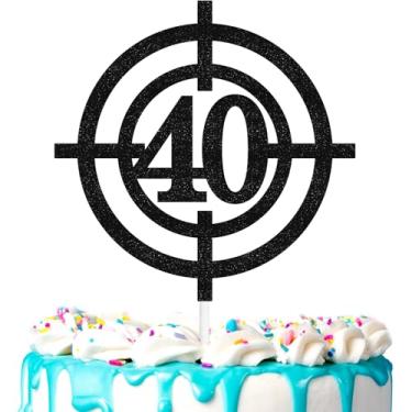 Imagem de Topo de bolo de mira de tiro 40º tema de tiro decoração de alvo de feliz aniversário, festa de aniversário para homens e mulheres, festa de tiro, suprimentos de decoração de festa de caça (40º)