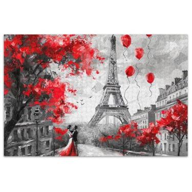 Imagem de Quebra-cabeça de pintura Paris Eiffel Valentines 500 peças para adultos presentes de elefante branco engraçado grande quebra-cabeça colorido pintura