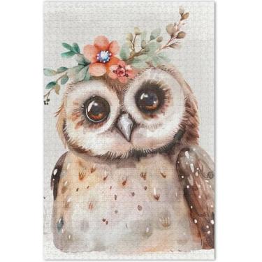 Imagem de Quebra-cabeças florais de coruja fofa, 1000 peças, presentes de elefante branco, quebra-cabeças engraçados, natureza, decoração de arte animal