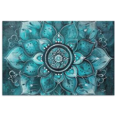 Imagem de Quebra-cabeça mandala azul-petróleo turquesa para adultos 1000 peças arte engraçada brinquedo pintura família quebra-cabeça presentes para jogo de elefante branco