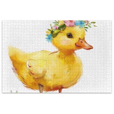 Imagem de Quebra-cabeça engraçado com coroa de flor de pato 500 peças presentes para adultos para jogo de elefante branco quebra-cabeça colorido arte decoração pintura