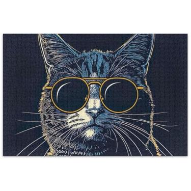 Imagem de Quebra-cabeça preto engraçado de gato fofo para adultos 500 peças arte floral quebra-cabeça colorido amigos família jogos presentes