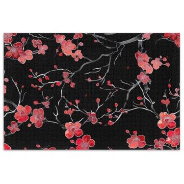 Imagem de Quebra-cabeças de flor de cerejeira preto vermelho para adultos 500 peças engraçadas e legais para adultos pintura artística