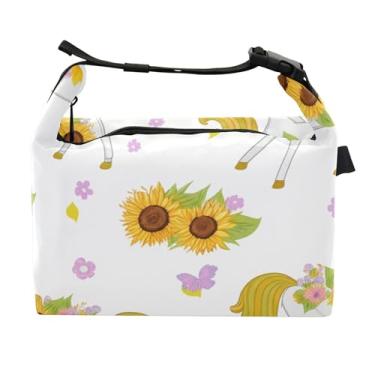 Imagem de TSENQUE Lancheira feminina caprichosa de unicórnios, girassóis, isolada para trabalho, macia, para adultos, com alça de ombro ajustável