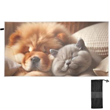 Imagem de TSENQUE Chow Chow Dog Cute Cat Puppy Toalhas de praia resistentes à areia Toalhas de praia de secagem rápida para viagens toalhas de praia extragrandes de verão piscina ioga acampamento 152 x 76