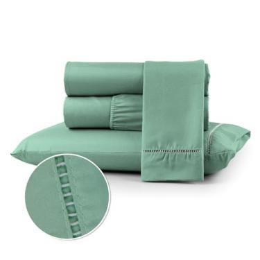 Imagem de Conjuntos de Roupas de Cama 400 fios Casal Queen Box com elástico Extra macio suave Berço Solteiro e King(VERDE,CASAL)