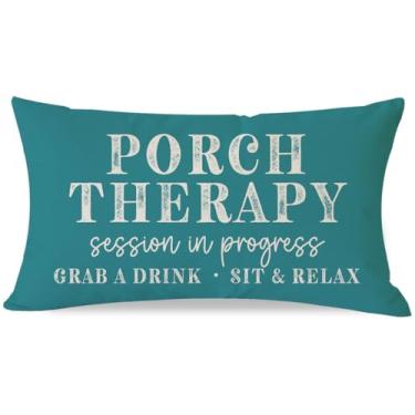 Imagem de PANDICORN Capas de almofada para casa de fazenda, 30,5 x 50,8 cm, sessão de terapia de varanda em andamento azul-petróleo ao ar livre rústica para decoração de sofá de casa de fazenda moderna para