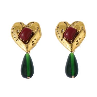 Imagem de Brincos femininos vintage com pingente de lágrima de coração, retrô, vermelho, retangular, pedra do mês de nascimento, pingente, pingente, pingente, pingente, pingente, pingente, aniversário