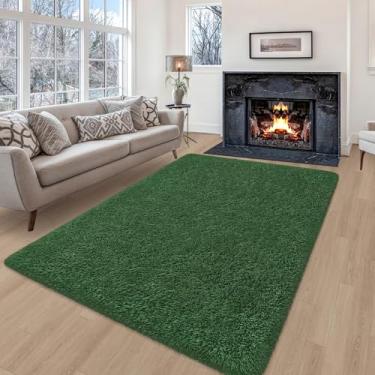 Imagem de ZJYeRug Tapete grosso ultra macio de 1,2 x 1,8 m para sala de estar, tapete felpudo fofo verde profundo para quarto de menina, tapete felpudo grande de pelúcia para quarto de bebê, decoração de casa