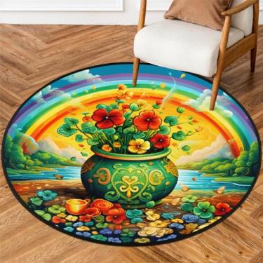 Imagem de Tapete redondo pequeno de 1,5 m para o dia de São Patrício, tapete circular antiderrapante, lavável, tapete circular para quarto, sala de estar, berçário, cozinha, banheiro, entrada, decoração de casa