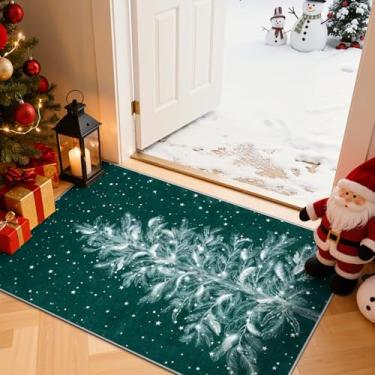 Imagem de Lahome Tapete de Natal com estampa de árvore – Tapetes antiderrapantes de 5 x 7 cm para entrada, tapete de área verde lavável pequeno, tapete de cozinha, tapetes macios para banheiro, decoração de