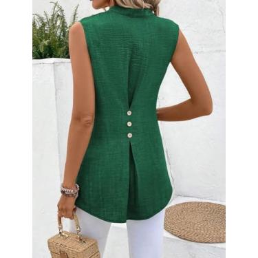 Imagem de Blusa feminina verde esmeralda sem mangas - decote em V com detalhe de botão nas costas, Verde, Small