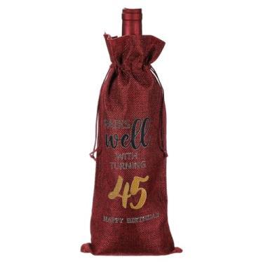 Imagem de PATIKIL Saco de garrafa de vinho para presente de aniversário de 45 anos de 15 x 35 cm, 1 pacote reutilizável para decoração de vinho com cordão para amigos, lembrancinhas de chá de festa, vermelho
