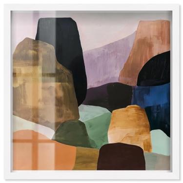 Imagem de Stacked Rocks IV Shadowbox Print Taupe Boho Wall Art por Art Remedy, moldura branca, 63 x 63 cm