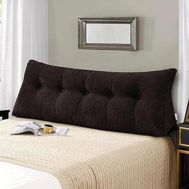 Imagem de BAGASI Almofada de encosto triangular para cabeceira, travesseiro grande de leitura dupla para cama de sofá-cama, almofada de almofada de assento de cunha com capa removível, café, 120 x 50 x 23 cm