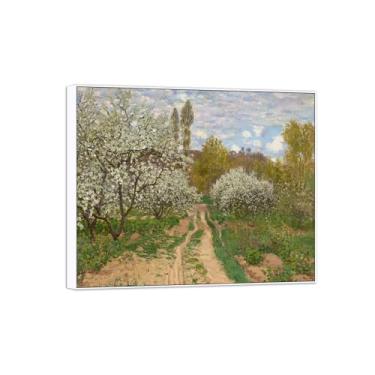 Imagem de BMZFYBS Claude Monet Famosa impressão em tela de parede pronta para pendurar - macieiras em flor - quadro branco para decoração de sala de estar 60 x 75 cm 24 x 29 pol