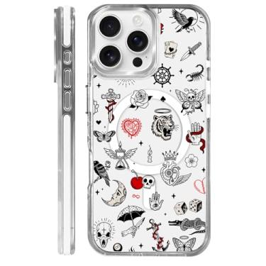 Imagem de casesok Capa para iPhone 16 Pro Max compatível com Magsafe, design estético claro bonito para meninas e mulheres, capa rígida protetora antiqueda para iPhone 16 Pro Max-Mystic Mix caveira tigre
