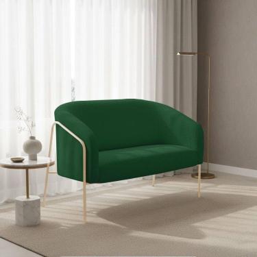 Imagem de Sofá 2 Lugares Namoradeira Stella Base Industrial Alta Champanhe Bouclê D03 - D`rossi Cor Verde