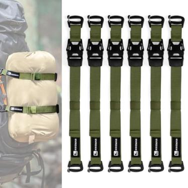 Imagem de HIKEMAN Tactical Molle System Conjunto de alças e fivelas de mochila - Pacote ajustável de 49,5 cm acessórios de alça de fixação (6, verde militar, 49,5 cm)