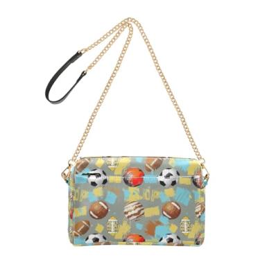Imagem de Joitme Bolsa tiracolo feminina com bolas esportivas amarelo pastel azul bolsa para celular bolsa de couro PU bolsa de ombro
