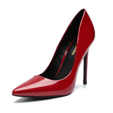 Imagem de HAOZHAOTOU Sapato masculino unissex de salto alto com bico fino, sapato de festa social, Patente vermelha, 9.5 Women/8 Men