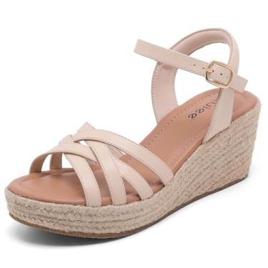 Imagem de Ruiee Sandálias femininas de largura larga com tira no tornozelo, bico aberto, sapatos casuais de verão, plataforma, alpargata, plataforma, sandálias femininas elegantes., Nude 509, 13 X-Wide