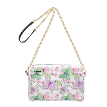 Imagem de Joitme Bolsa tiracolo feminina rosa borboletas flores de cerejeira bolsa para celular bolsa de ombro com alça de corrente de couro PU