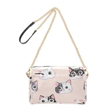 Imagem de Joitme Bolsa feminina tiracolo com desenho animado de gatos fofos rosa animal bolsa de celular alça de couro PU bolsa de ombro