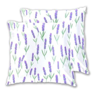 Imagem de Joitme Conjunto de 2 capas de almofadas de lavanda flores roxas e brancas, almofadas decorativas de sofá grandes para sala de estar, 50 x 50 cm, 2 peças