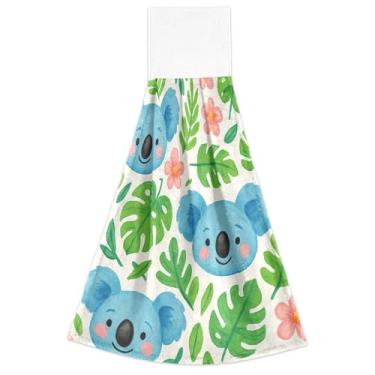 Imagem de Joitme Lindas toalhas de cozinha de mão de folhas verdes coala azul com laço para pendurar conjunto de 2 toalhas de forno macias absorventes de cozinha, toalha decorativa fofa de cozinha 45 x 35 cm